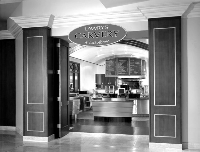 The entrance to Lawry's Carvery in South Coast Plaza