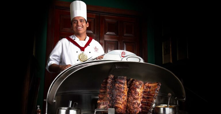 Lawry's prime rib carver and cart