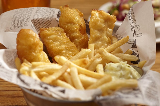 a basket of fish and chips