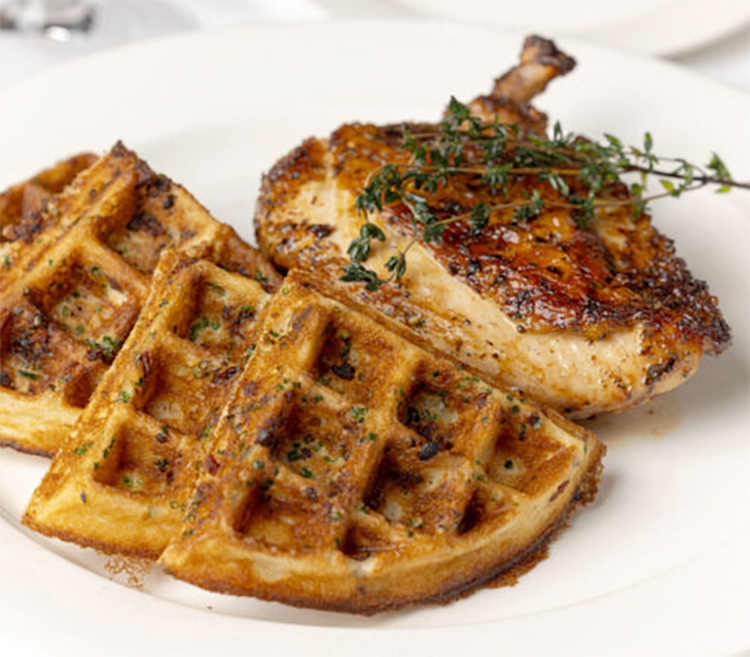 Jidori chicken and waffles at Lawry's Brunch in Beverly Hills