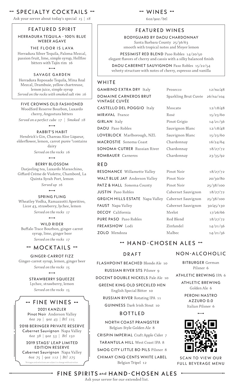 Five Crowns Mother's Day Drinks Menu